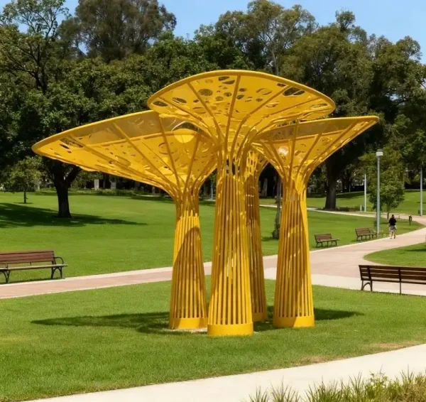 Hollow Perforated Stainless Steel Painted Pavilion Sculpture for Parks - China sculpture factory WEMEDEC (6) Hollow Perforated Stainless Steel Painted Pavilion Sculpture for Parks - China sculpture factory WEMEDEC (6)