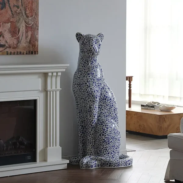 Mosaic Blue and White Porcelain Hand-Crafted Leopard Ornament Made by China Factory As Replacement of Charmy Decor WEMEDEC Sculpture