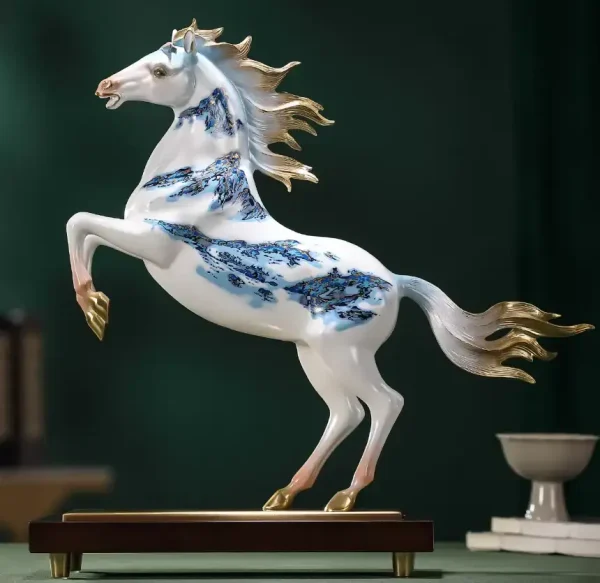 Bronze Horse Sculpture Ornament in Blue And White Porcelain Style - China company WEMEDEC (1)
