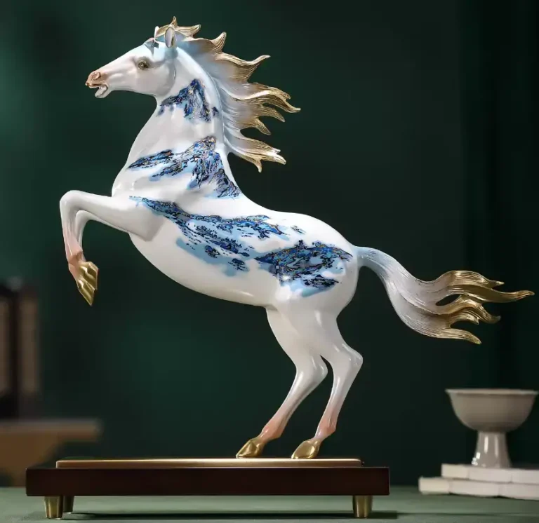 Bronze Horse Sculpture Ornament in Blue And White Porcelain Style - China company WEMEDEC (1)
