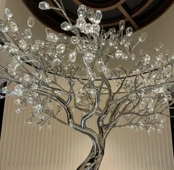8 meters high metal stainless steel tree sculpture for hotels made by Chinese manufacturer WEMEDEC company 8 meters high metal stainless steel tree sculpture for hotels made by Chinese manufacturer WEMEDEC company