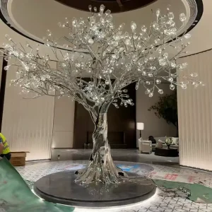 China 8-Meter High Mirror-Finished Stainless Steel Luminous Tree Sculpture WEMEDEC fabrication team