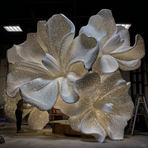 5-Meter High Illuminated Hollow FRP Magnolia Sculpture with LED Lighting - China WEMEDEC factory (1) 5-Meter High Illuminated Hollow FRP Magnolia Sculpture with LED Lighting - China WEMEDEC factory (1)